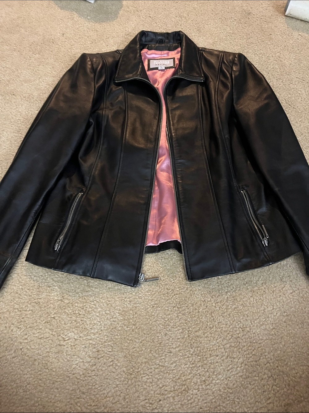 Wilsons Leather Black Leather Jacket with Pink Lining